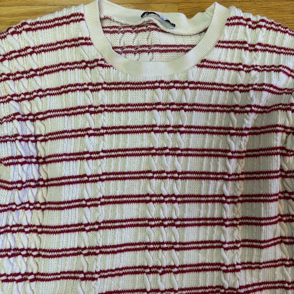 Zara Cable Knit Striped Coastal Nautical Fisherman Tennis Prep Cropped Sweater L - Picture 2 of 4